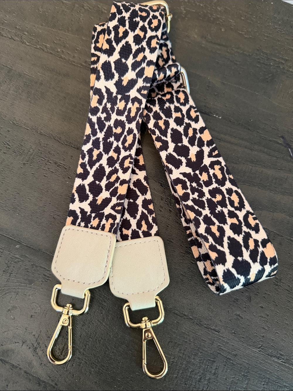 Leopard Print Adjustable Bag Strap in Beige and Black